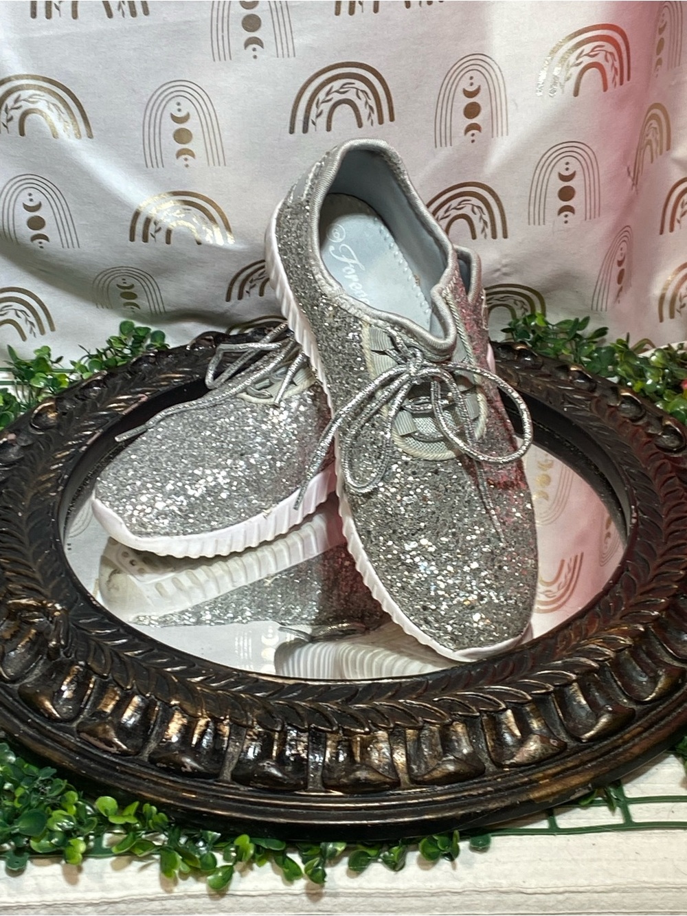 Forever 21 Silver Glitter Lace-Up Platform Sneakers